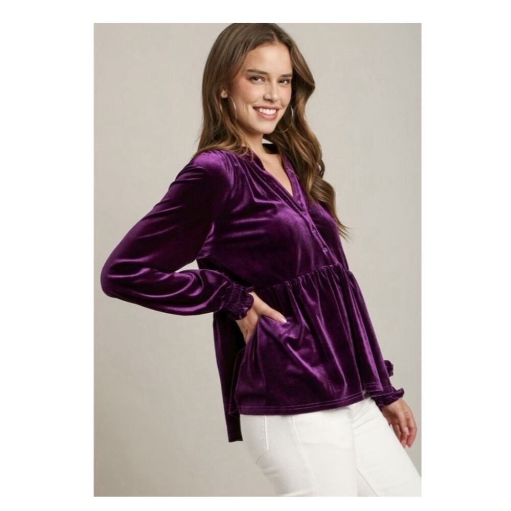 NWT UMGEE EGGPLANT PURPLE BABYDOLL TOP SIZE LARGE (V25) - Picture 2 of 4
